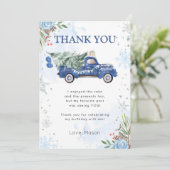 Winter Truck Blue Boy Birthday Dank je wel Kaart (Staand voorkant)