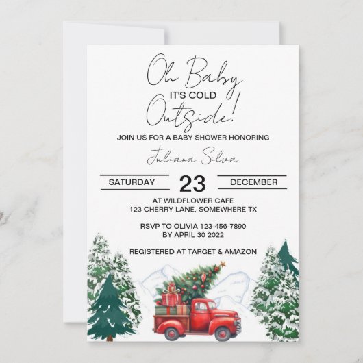 Winter Truck Forest Wonderland Baby shower Kaart (Voorkant)