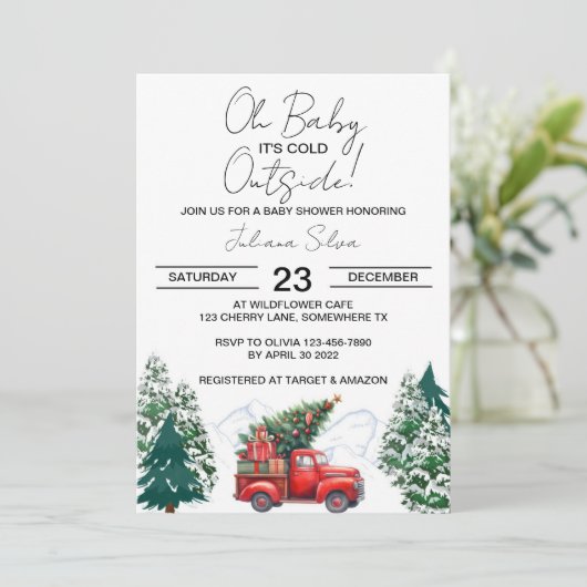 Winter Truck Forest Wonderland Baby shower Kaart (Staand voorkant)