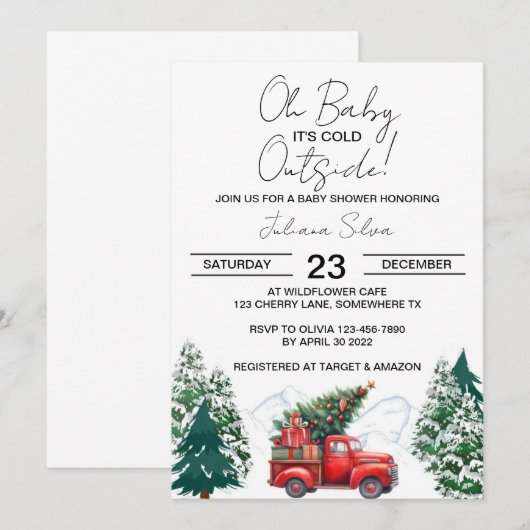 Winter Truck Forest Wonderland Baby shower Kaart (Voorkant / Achterkant)