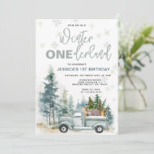 Winter Truck Onederland Bos 1e Verjaardag Kaart (Staand voorkant)