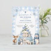 Winter Truck Onederland Boy 1st Birthday Animals Kaart (Staand voorkant)