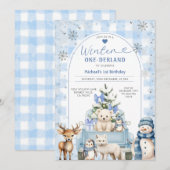 Winter Truck Onederland Boy 1st Birthday Animals Kaart (Voorkant / Achterkant)