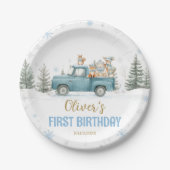 Winter Truck Onederland Forest Birthday Papieren Bordje (Voorkant)