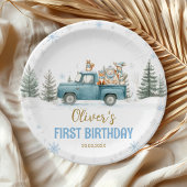 Winter Truck Onederland Forest Birthday Papieren Bordje