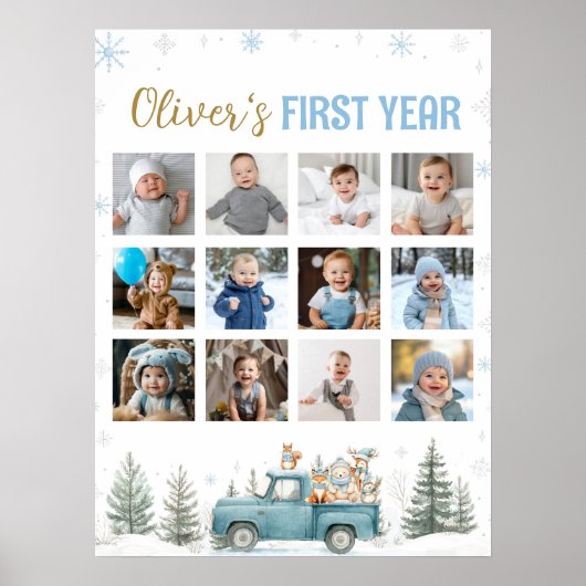 Winter Truck Woodland First Year Photo Milestone Poster (Voorkant)