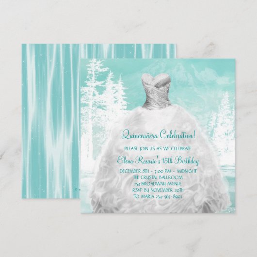 Winter Turquoise Blauwe Sneeuwvlokken Quinceanera Kaart (Voorkant / Achterkant)