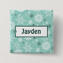 Winter Turquoise-Blauwe Verjaardagsfeest Naam Vierkante Button 5,1 Cm