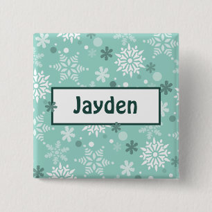 Winter Turquoise-Blauwe Verjaardagsfeest Naam Vierkante Button 5,1 Cm