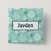 Winter Turquoise-Blauwe Verjaardagsfeestnaam Vierkante Button 5,1 Cm (Voorkant)