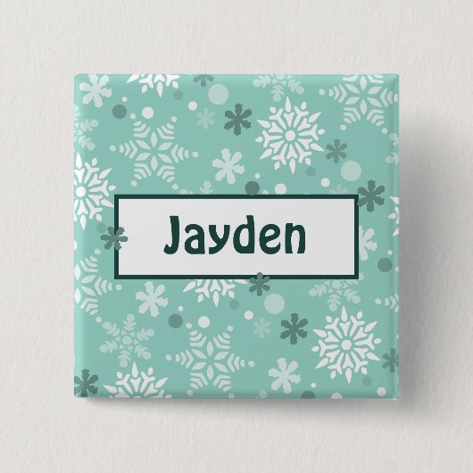 Winter Turquoise-Blauwe Verjaardagsfeestnaam Vierkante Button 5,1 Cm (Voorkant)