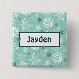 Winter Turquoise-Blue Birthday Party Name Vierkante Button 5,1 Cm