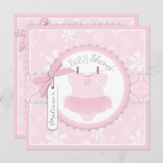 Winter Tutu en Snowflake Print Baby shower Kaart (Voorkant / Achterkant)