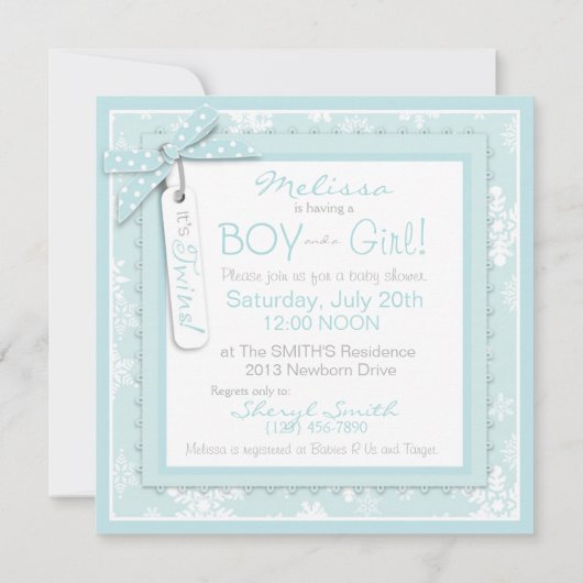 Winter Tutu & Stropdas & Snowflakes Twins Baby sho Kaart (Achterkant)