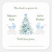 Winter twin boys Baby Shower Bookplates Vierkante Sticker (Voorkant)
