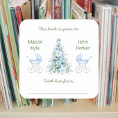 Winter twin boys Baby Shower Bookplates Vierkante Sticker