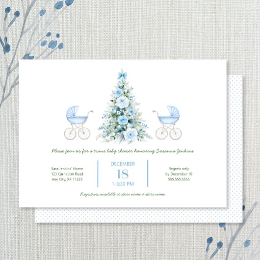 Winter twin boys Baby Shower Invitation Kaart