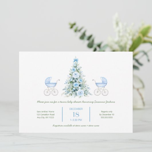 Winter twin boys Baby Shower Invitation Kaart (Staand voorkant)