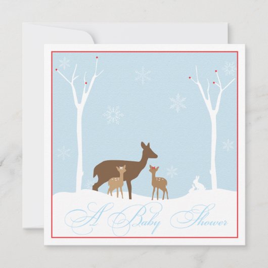 Winter Twin Girl Deers Baby shower Kaart (Voorkant)