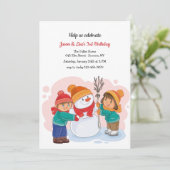 Winter Twins Verjaardagsfeestuitnodiging Kaart (Staand voorkant)