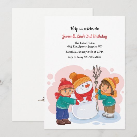 Winter Twins Verjaardagsfeestuitnodiging Kaart (Voorkant / Achterkant)