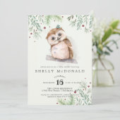Winter Uil Baby Shower Uitnodiging (Staand voorkant)