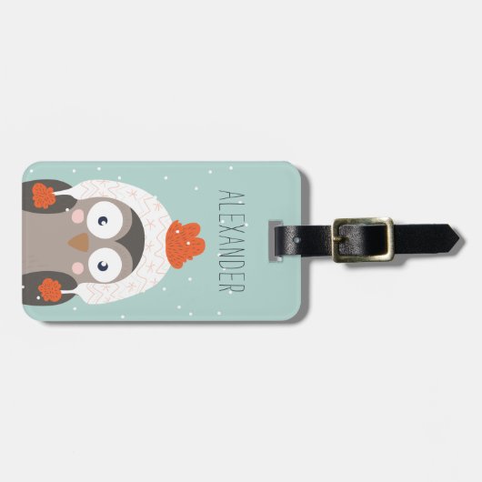 Winter Uil gepersonaliseerde tas Label | Mint Bagagelabel (Voorkant horizontaal)