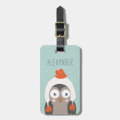 Winter Uil gepersonaliseerde tas Label | Mint Bagagelabel (Voorkant verticaal)