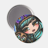 Winter Uil Sneeuwwoud Pet Meisje Fantasy Art Magneet (Voorkant / Achterkant)