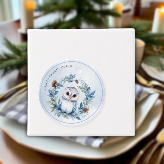 Winter Uil Waterverf Baby shower Bedankjes Labels