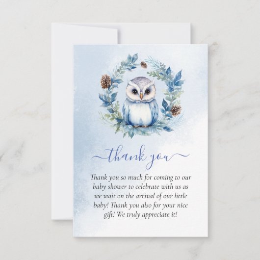 Winter Uil Waterverf Baby shower dank u Bedankkaart (Voorkant)