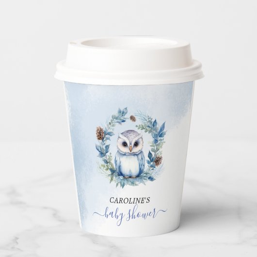Winter Uil Waterverf Baby shower Papieren Bekers (Achterkant)