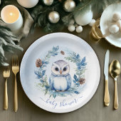 Winter Uil Waterverf Baby shower Papieren Bordje