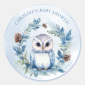 Winter Uil Waterverf Baby shower Ronde Sticker (Voorkant)