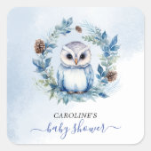 Winter Uil Waterverf Baby shower Vierkante Sticker (Voorkant)