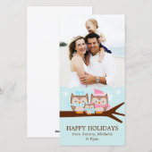 Winter Uilen Familie Feestdagenkaart (Voorkant / Achterkant)