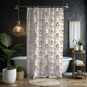 Winter Uilen Rode Berry Kerst Douche Gordijn