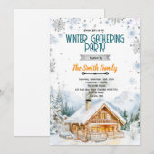 Winter uitnodiging voor gezellige hutfeest (Voorkant / Achterkant)