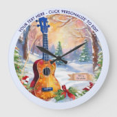 Winter Ukulele In Sneeuw Aangepaste Tekst Kerstmis Grote Klok (Voorkant)