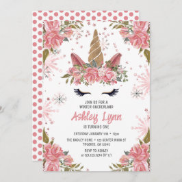 Winter Unicorn 1e verjaardag Blush Pink Kaart