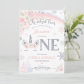 Winter Unicorn 1e verjaardag Roze & Silver Unicorn Kaart (Staand voorkant)