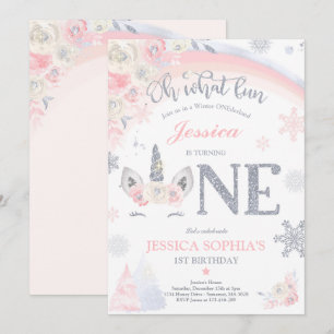 Winter Unicorn 1st Birthday roze en gouden orn Kaart