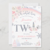 Winter Unicorn 2e verjaardag Roze & Silver Unicorn Kaart (Voorkant)