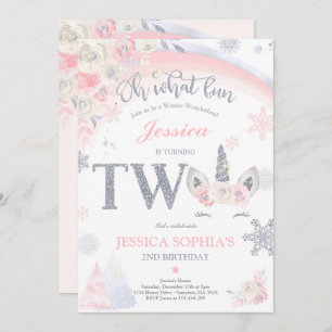 Winter Unicorn 2e verjaardag Roze & Silver Unicorn Kaart