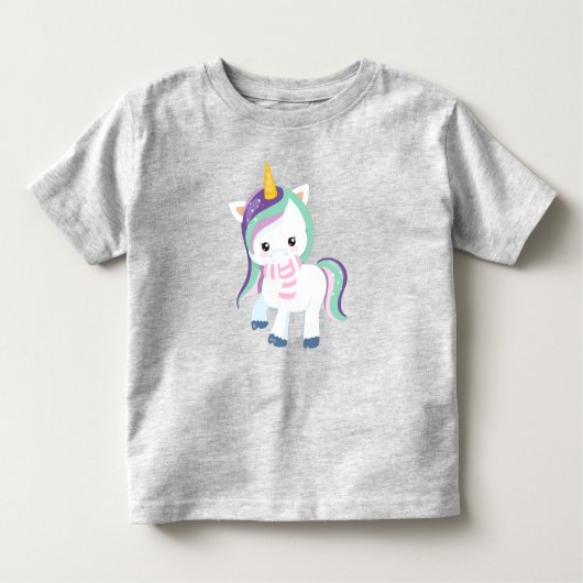 Winter Unicorn, Cute Unicorn, Magic Unicorn, Scarf Kinder Shirts (Voorkant)