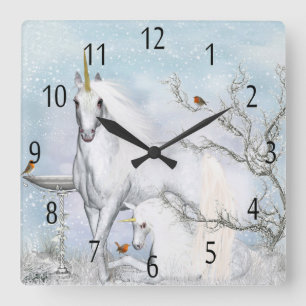 Winter Unicorn en Foal, wandklok
