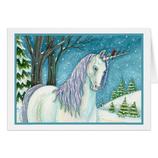 WINTER UNICORN EN VOGELS, PEACEFUL SNEEUWNOOT KAAR (Voorkant Horizontaal)