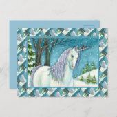 WINTER UNICORN EN VOGELS, VREEDZAME SNEEUWHORSE BRIEFKAART (Voorkant / Achterkant)