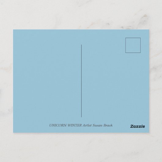 WINTER UNICORN EN VOGELS, VREEDZAME SNEEUWHORSE BRIEFKAART (Achterkant)