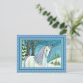 WINTER UNICORN EN VOGELS, VREEDZAME SNEEUWLANDSCHA BRIEFKAART (Staand voorkant)